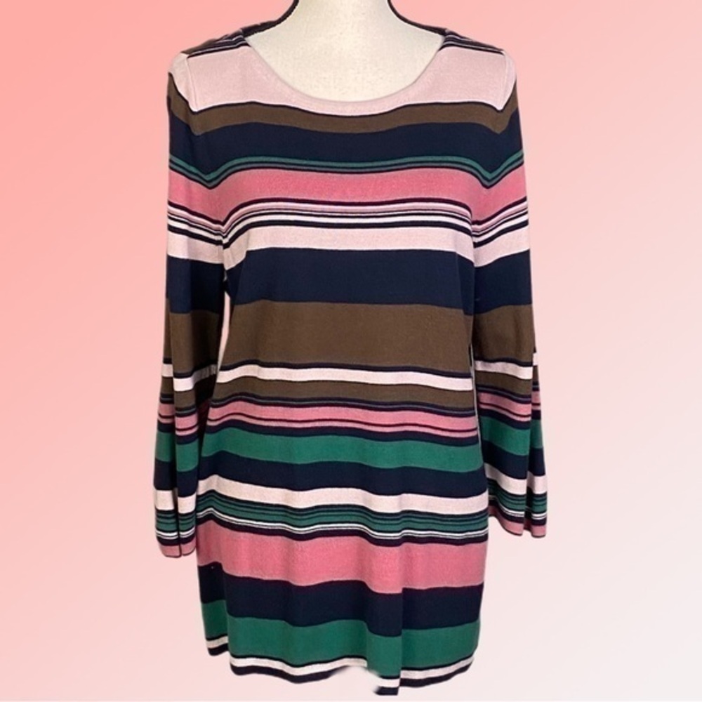 J.JILL multi-color ribbed knit sweater with 3/4 wide sleeve in size Large. EUC